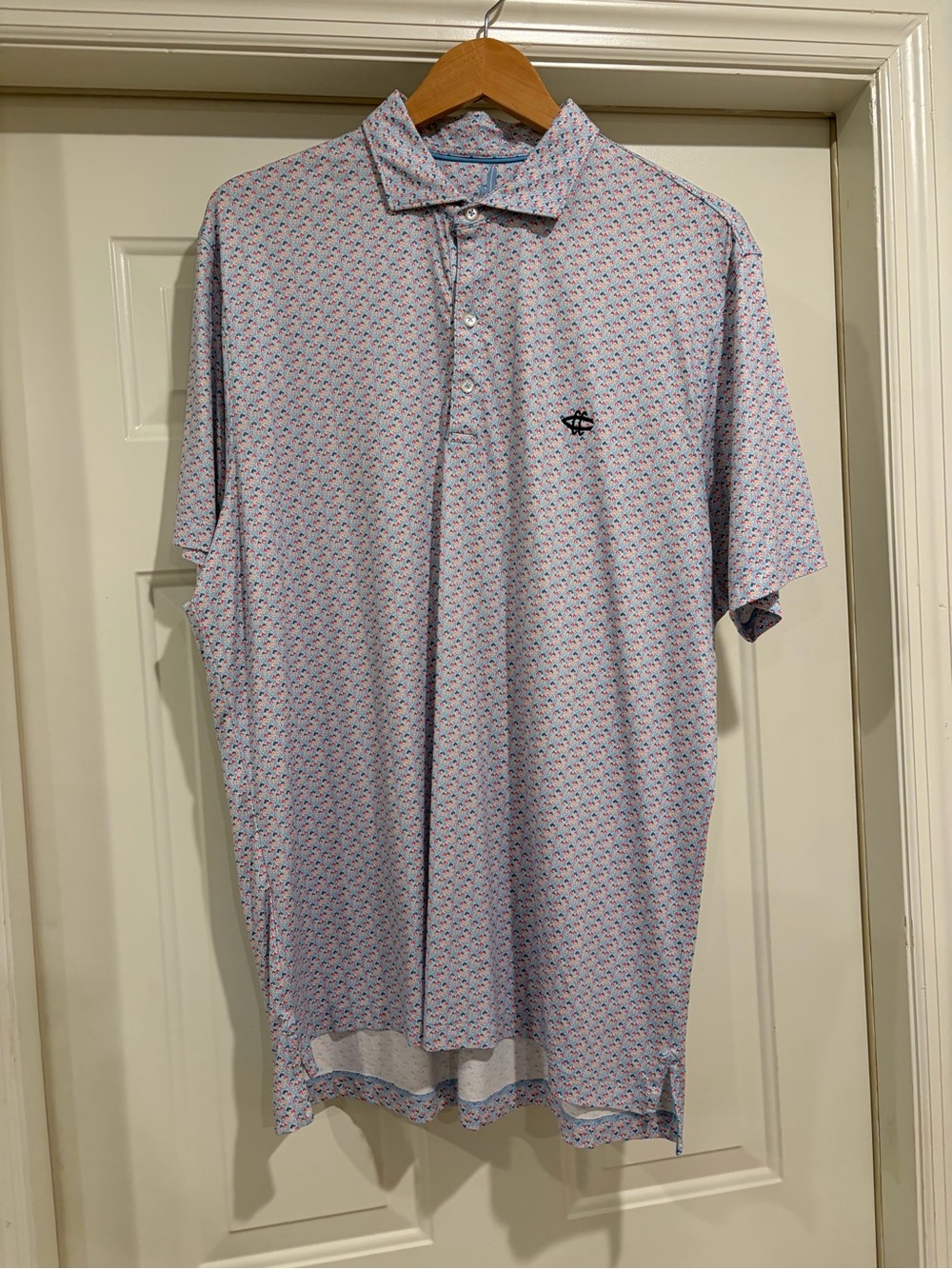 johnnie-O Men's Pale Blue Microprint Polo